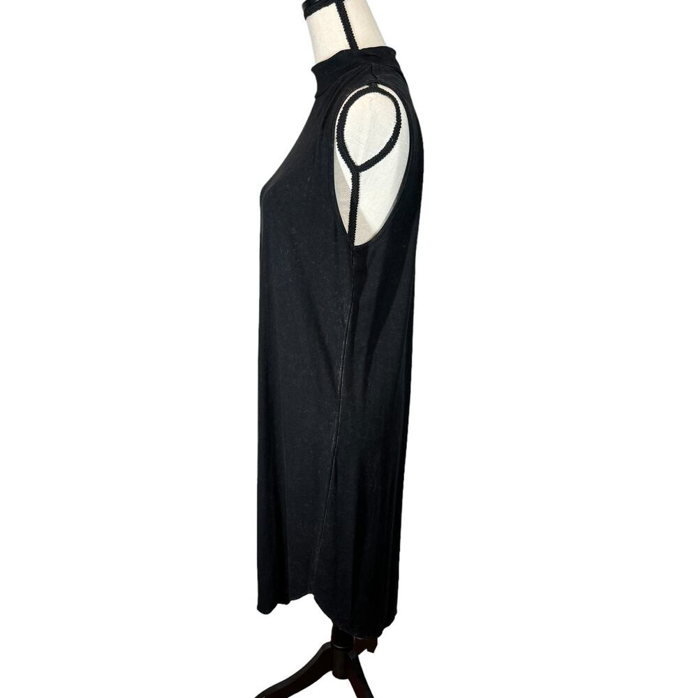 Lilla‎ P Black Stonewashed Sleeveless Midi Jersey Knit Mock Neck Dress Medium - Picture 2 of 7